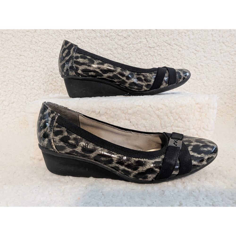 Anne‎ Klein Black & Gray Animal Print Heeled Flats 6.5